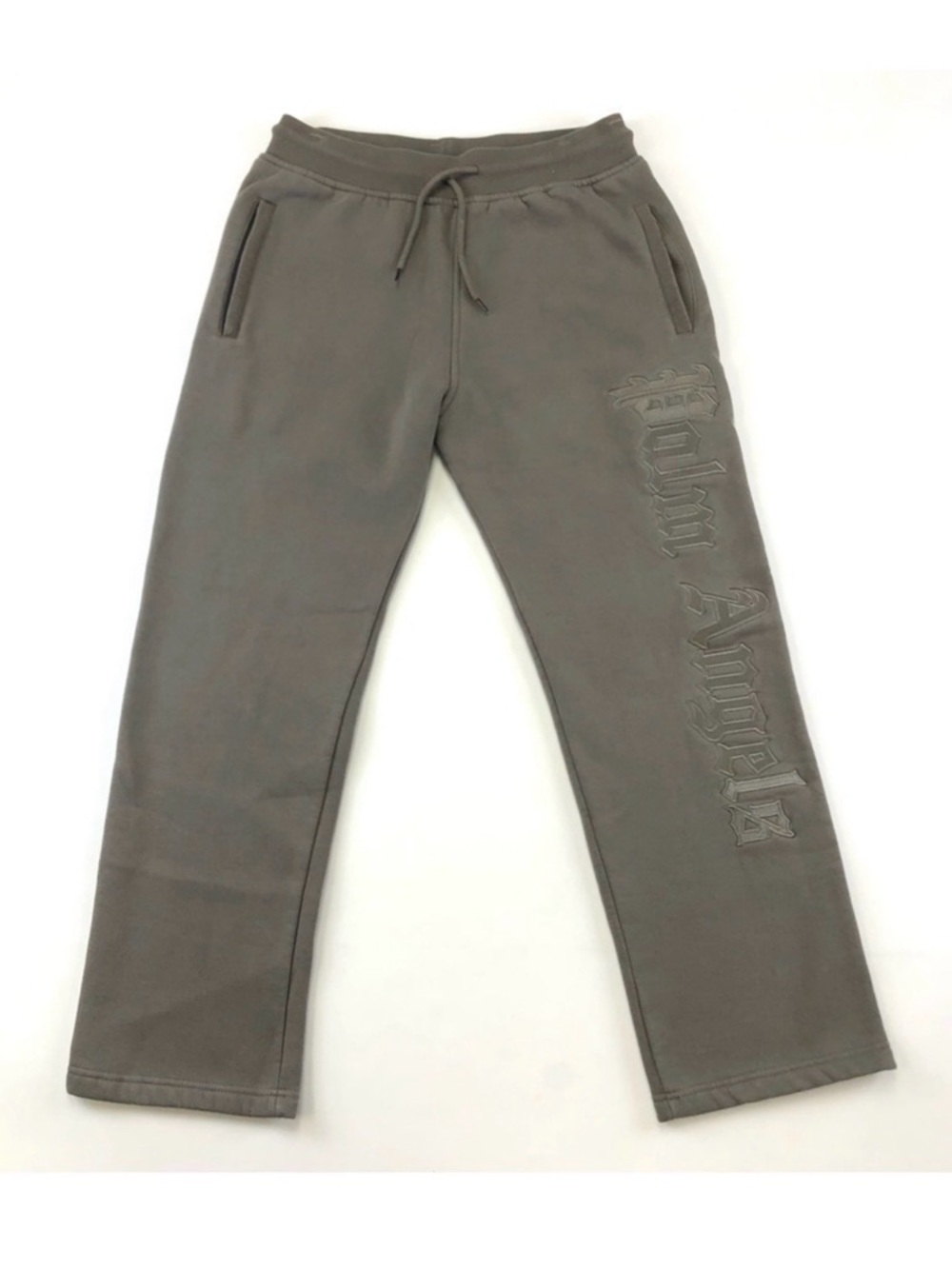 Palm Angels taupe neutral genderless fleece pull on pant Medium embroidered leg